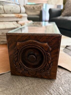 Vintage Gorgeous Sewing Machine Drawer w/Glass Top Carved Wood Glass Display Box
